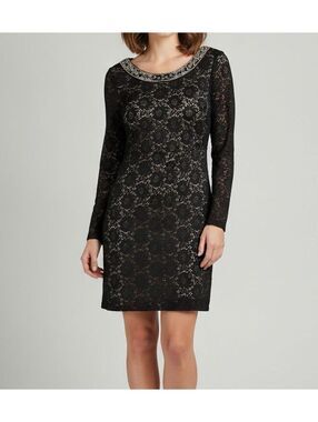 NWT Ralph Lauren Denim & Supply Black Lace Long Sleeve Cocktail Dress Beaded L